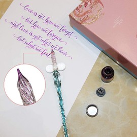 ASXMA Calligraphy Dip Pen Set - 12 Colorful Inks, Glass Pen Holder, Glass, Crystal Pen for Art Writing, Drawing, Signatures, Decoration,Holiday Gift Set Calligraphy Beginners