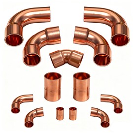 3/8 & 3/4 HVAC Copper Fittings Kit, Lines Set Fitting Kit for AC with Copper pipe Coupling & Elbow, Air Conditioning Refrigeration Liquid & Suction Lines Tubing Pipes for Central/Split A/C systems