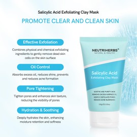 Neutriherbs Salicylic Acid Clay Mask, Hyaluronic Acid Clay Mud Mask, Purify Skin, Remove Dead Skin And Unclogged Pores, Face Mask For Oily & Acne Prone Skin - 3.5 Oz