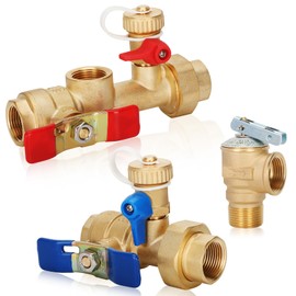 3/4in Tankless Water Heater Valve Kit with Pressure Relief Valve, IPS Isolator Tankless Water Heater Service Valve Kit, Suitable for rheem/rinai/ecosmart/navien/noritz/takagi/bosch