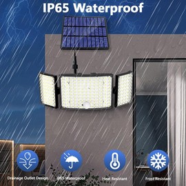 Solar Lights Outdoor, 328 LED Solar Powered Security Light with 3 Head, IP65 Waterproof Motion Sensor Wall Lamp with 16.5Ft Cable Remote Solar Garden Lights for Gardern Yard [2 Packs]