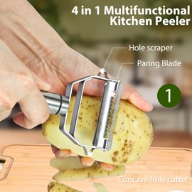 2 Pieces Micro-Serrated Veg Peeler + Julienne Slicer + V-Shaped Seitenmesser with Cleaning Brush, 3 in 1 Speed Peeling, Stainless Steel Peeling Tool, Dishwasher Safe, Left & Right Handed