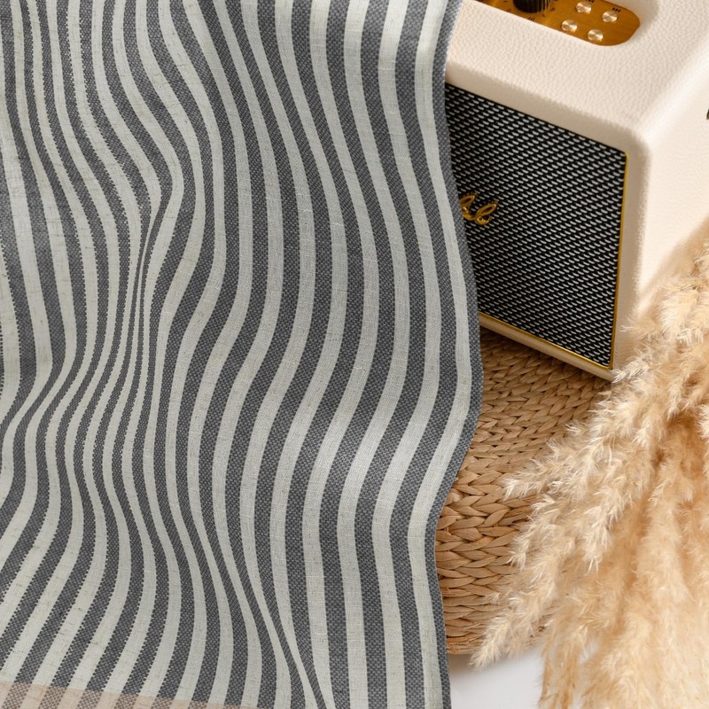 TOPICK Striped Panel Curtains, Linen Curtains with Stripes, Kitchen Curtain,