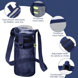 Pack of 2 Mesh Water Bottle Holders, Water Bottle Holder with Adjustable Shoulder Strap, Outdoor Portable Water Bottle Holder, Bottle Bag for Hanging, Bottle Holder for Sports, Hiking, Camping
