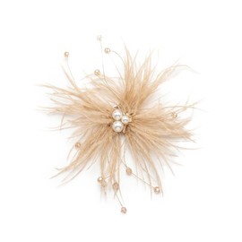 Elegant Feather Flower Pearl Cz Large Brooch Pin for Women Men Rhinestone Crystal Floral Lapel Pins Wedding Party Banquet Dress Suit Clothes Accessories Fashion Jewelry 180mm (Khaki)