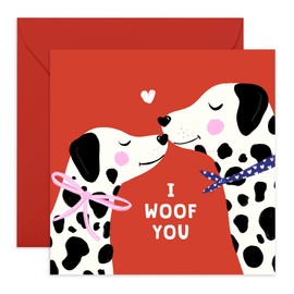Lovely Dog Couple Love Card - I Woof You - Cute Valentine’s, Anniversary Greeting for Dog Lovers, Him, Her, Fur Dad and Mom, Wife, Husband, Girlfriend, Boyfriend, Pet Owners - Comes with Stickers