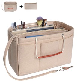 Soyizom Felt Bag Organiser Insert Handbag Fits Speedy 30-40, Handbag Organiser Insert for Tote with Handles Keychain, beige
