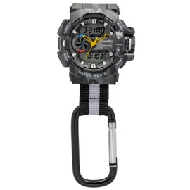 CREFER AZ-CB-AD079-BKG Pocket Watch, Carabiner Watch, Digital, Analog, Waterproof, Stopwatch with Light, Army, Black