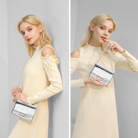 LJCZKA Kleine Umhängetasche Damen PU Leder Handtasche Crossbody Tasche y2k Mini Clutch Geldbörse mit Abnehmbar Kettenriemen für Abend Hochzeit Partei (Silber)
