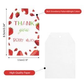 Anwyll Thank You Berry Much Gift Tags,50Pcs Strawberry Thank You Tags with String,Thank You Birthday Party Favor Tags,Sweet Strawberry Theme Hanging Paper Gift Tags for Birthday Wedding Baby Shower