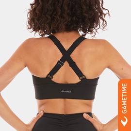 Handful Gametime Women's High Impact Sports Bra, Removable Pad Inserts, Wire Free, Cross Back, Adjustable Running Bra, Booya Black, Large