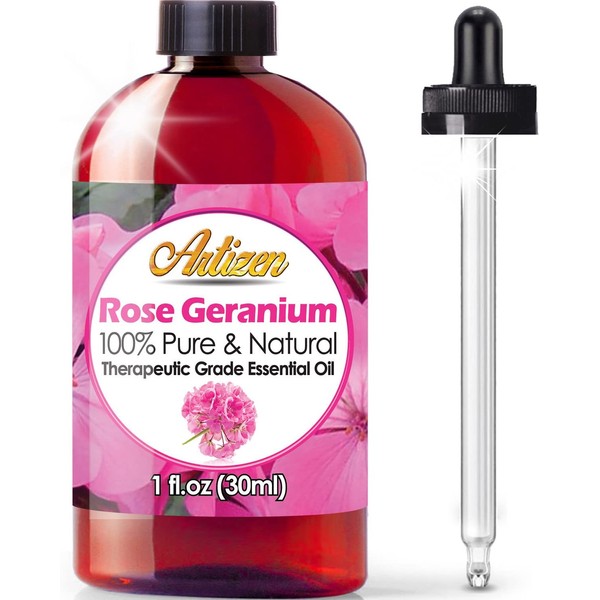 Artizen Rose Geranium Essential Oil (100% Pure & Natural - UNDILUTED) Therapeutic Grade - Huge 1oz Bottle - Perfect for Aromatherapy, Relaxation, Skin Therapy & More!