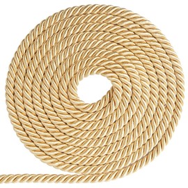 GORGECRAFT 20 Yards Cord Rope 8mm/0.31" Polyester Twist Lip Twine Decorative Braided Cording Thread String Ribbon for Home Decor Curtain Tieback Upholstery Honor Sewing Crafting Gold