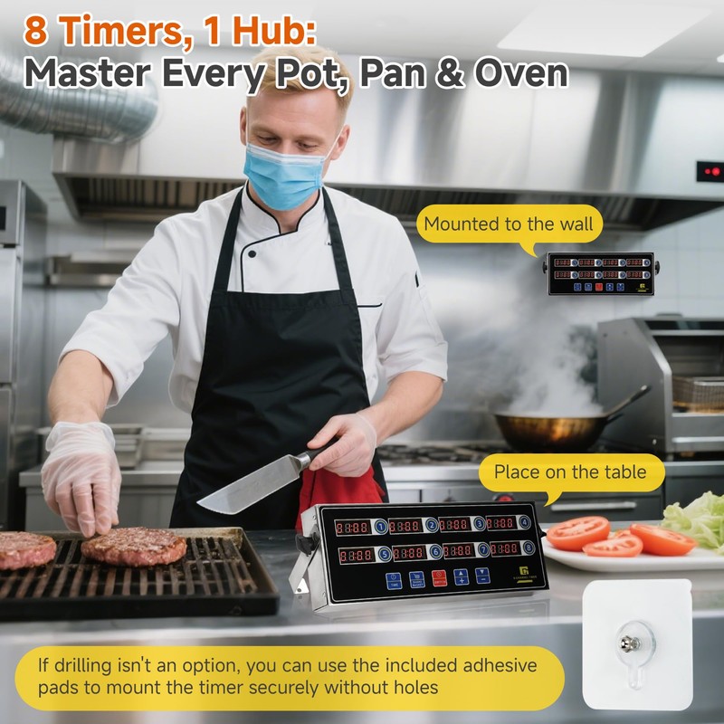 Commercial Kitchen Timers for Cooking, 8-Channel Timer for Commercial Kitchens,