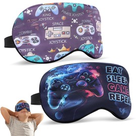 2 Pcs Sleep Mask for Kids Boys, Silk Eye Covers for Sleeping, Adjustable Strap & Light Blocking Design, Adult Children's Bedtime Blindfold for Travel and Home Use (2 Pcs Game Mask-Pattern 2)