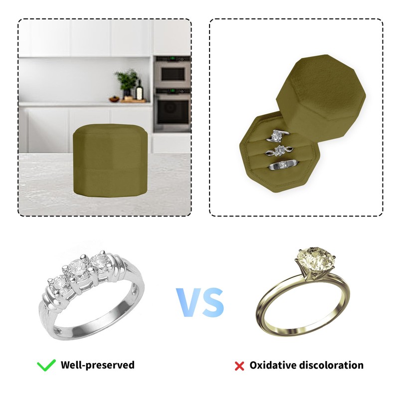 U·helper Velvet Ring Box, 3 Slots Octagonal Jewelry Ring Gift