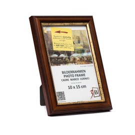 3-B Bilderrahmen BARI RUSTIKAL - Dunkel Braun/Gold - 10x15 cm - Holzrahmen, Fotorahmen aus Kiefernholz, Portraitrahmen mit Acrylglas