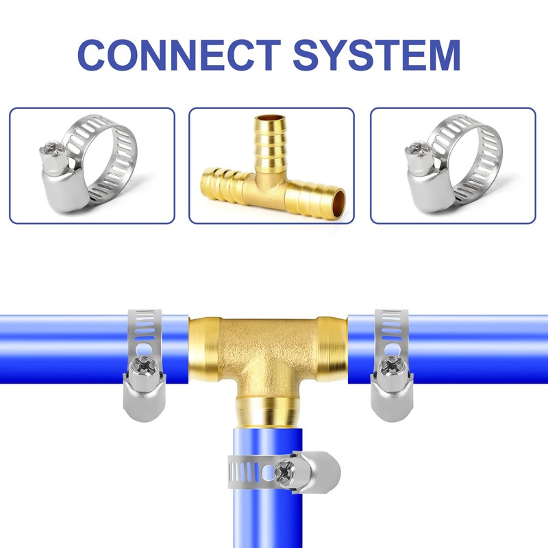 ERGAOBOY 5 Pcs 6mm Brass Hose Barb Tee, 3 Way