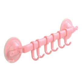 J.H. Company Perchero Adherible Multiusos Baño O Cocina 6 Ganchos Mx-92 Color Rosa