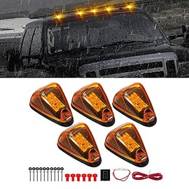 5 X Cab Marker Light, Amber Lens Amber LED Cab Roof Running Lights, Top Clearance Light w/Wiring Pack Compatible with 1999-2016 Ford F150 F250 F350 F450 E150 E250 E350 E450 Super Duty Pickup Truck