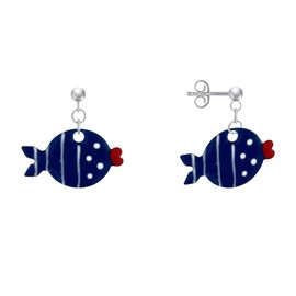 LES POULETTES BIJOUX - Sterling Silver Earrings Small Spotted and Lines Fish Enamelled, enamel, Enamel