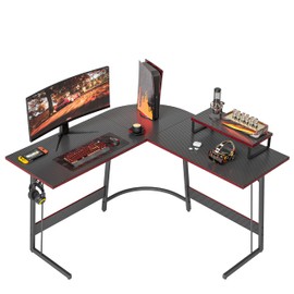 Cubiker L Shaped Desk, Computer Corner Desk, Gaming Desk with Monitor Stand, Home Office Study Writing Workstation, Space-Saving（47 Inch Black）