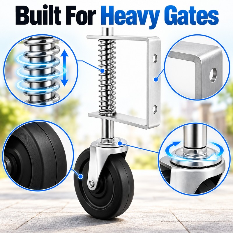 4 Inch Heavy Duty Rubber Gate Caster – Spring-Damped Universal