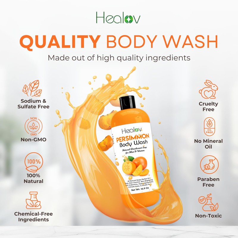 Healov Persimmon Body Wash for Body Odor Control – Purifying