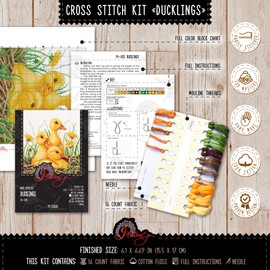 Povitrulya Cross Stitch Kit 'Ducklings' Animal Embroidery Set - Yellow Ducks Counted Pattern Included