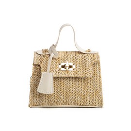 XFSRG Women's Shoulder Bag Straw Mesh Handbag Beach Bag Closure with Lock Versatile Fashion Accessory, White