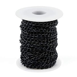 WUBOECE 11 Yards Aluminum Curb Chain Link with Spool, 4mm Width Twisted Cross Necklace Finding Chains in Bulk for DIY Crafts, Jewelry Making Supplies, Black