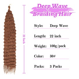 Alaleibaby Curly Braiding Hair 22 inch Ocean Wave Crochet Hair for Black Women 3 Packs Long Deep Wave Wet and Wavy Braiding For Boho Braids.