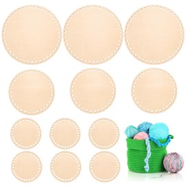 Annickee Pack of 12 Basket Base for Hooks, 10/15/20 cm Wooden Base for Crocheting, Wooden Floors for Crochet Baskets, Round, Natural Wood Basket Base Set for DIY Basket Weaving, Crafts, Storage Basket
