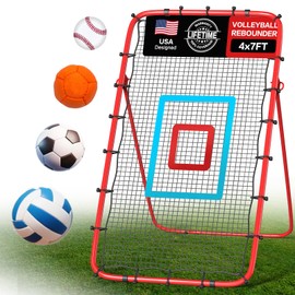 Volleyball Rebounder Net 7x4 Ft with Portable Travel Bag, 5-Angle Adjustable Rebounder Net for Practicing Digging, Setting, Spiking, Bounce Back Training Equipment with 2 Target Stripes & 4 Sand Bags