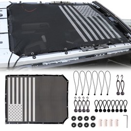 JHD-TOGO Sunshade Top Cover for Ford Bronco 4Door,Full Length Mesh Sun Shade Bikini Soft and Hard Top Sunroof for Ford Bronco 2021 2022 2023 Accessories,Blocks UV,Wind,Noise,America Flag