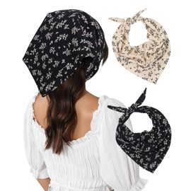 Molans Cotton Floral Hair Scarf - 2PCS Hair Scarves and Bandanas for Women Triangle Kerchief for Girls