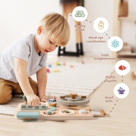 Busy Board Montessori Toys Wooden Kids steering wheel toy Activity Board Toddler Sensory Toys for Ages 3+ Pretend Play Driving Toy For Kids Travel Toys Wooden Toddler Toys Gifts for Boys and Girls