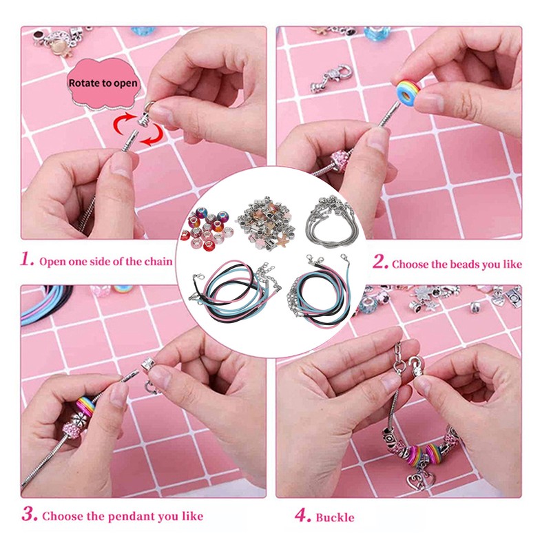 Charm Bracelet Making Kit Basic Bracelets Colored Beads Pendants Jewelry