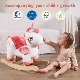 labebe Baby Rocking Horse with Seat Belt,Ride Unicorn Bouncer for Kid 6 Month -3 Years,Stuffed Animal Rocker,Riding Toy for Baby Girls, Nursery Birthday Gift
