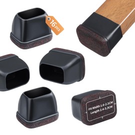 16 Pcs Rectangle Black Felt Chair Leg Floor Protectors for Hardwood Floors, Rectangle Silicone Chair Leg Caps, Chair Leg Covers Cups for Chair Table, Felt Furniture Pads (Fit L:0.6-0.8", W:0.9-1.3")