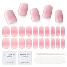 MOOYIYAN Semi Cured Gel Nail Strips|Works with Any UV/LED Nail Lamps|20 Pcs Gel Nail Wraps|Long-Lasting Two Weeks and Easy to Apply & Remove|with 2 Prep Pad,1 Nail File&1 Wooden Stick,Pink Gradient
