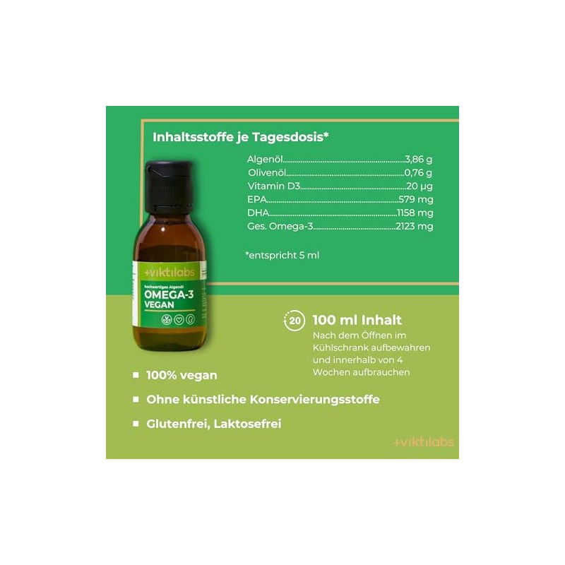 Omega 3 Algae Oil Vegan with Vitamin D3 - High