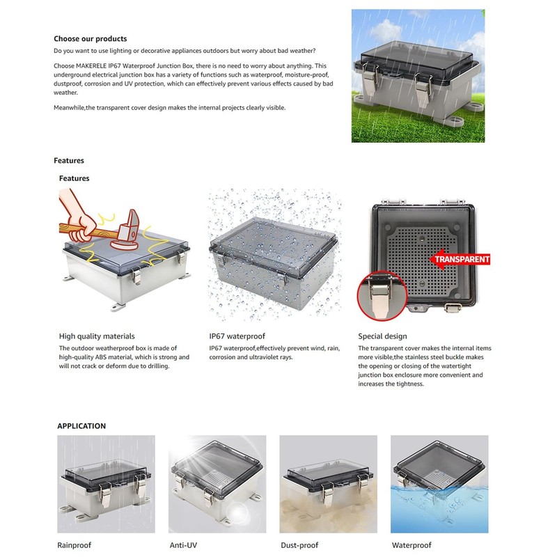 Waterproof Electrical Junction Box Hinged Shell Distribution Protection Enclosure for