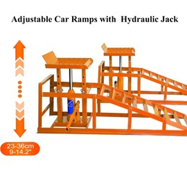 2PC 5Ton/11,000lbs Hydraulic Car Ramps, Portable Hydraulic Vehicle Lift, Car Ramp Solution for Oil Changes & Home Garage Auto Repairs