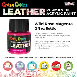 Crazy Colors Wild Rose Magenta Premium Acrylic Leather and Shoe Paint, 2 oz Bottle - Flexible, Crack, Scratch, Peel Resistant - Artist Create Custom Sneakers, Jackets, Bags, Purses, Furniture