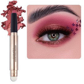 Enfuntins Shimmer Cream Eyeshadow Stick, Eye Brightener Stick Glitter Eyeshadow Crayon Pencil with Soft Smudger, Long Lasting Waterproof Highlighter Eye Shadow Makeup (06 Rose Red Shimmer)