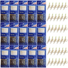 Fishing Bait Rigs Set 15 Packs String Hooks Glow Lure Rig Saltwater Surf Fishing Rigs with Real Fish Skin, Sharp Hooks Swivels for Mackeral Herring Baitfish, Type B 4#