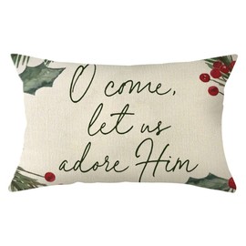 Ogiselestyle Christmas Let Us Adore Him Lumbar Throw Pillow Cover, 12 x 20 Inch Xmas Winter Holiday Cushion Case Decoration for Sofa Couch