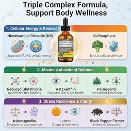 Suplemento líquido liposomal NAD+, glutatión liposomal y suplemento líquido de astaxantina, potentes suplementos nutricionales antioxidantes para ener