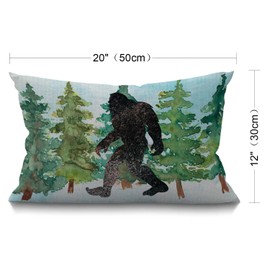 BGBDEIA Sasquatch Lumbar Cushion Cover 30X50cm 12x20 Inch Decorative Bedroom Living Room Watercolor monster pine tree wildlife Rectanglar Throw Pillow Cover for Bed Sofa Couch